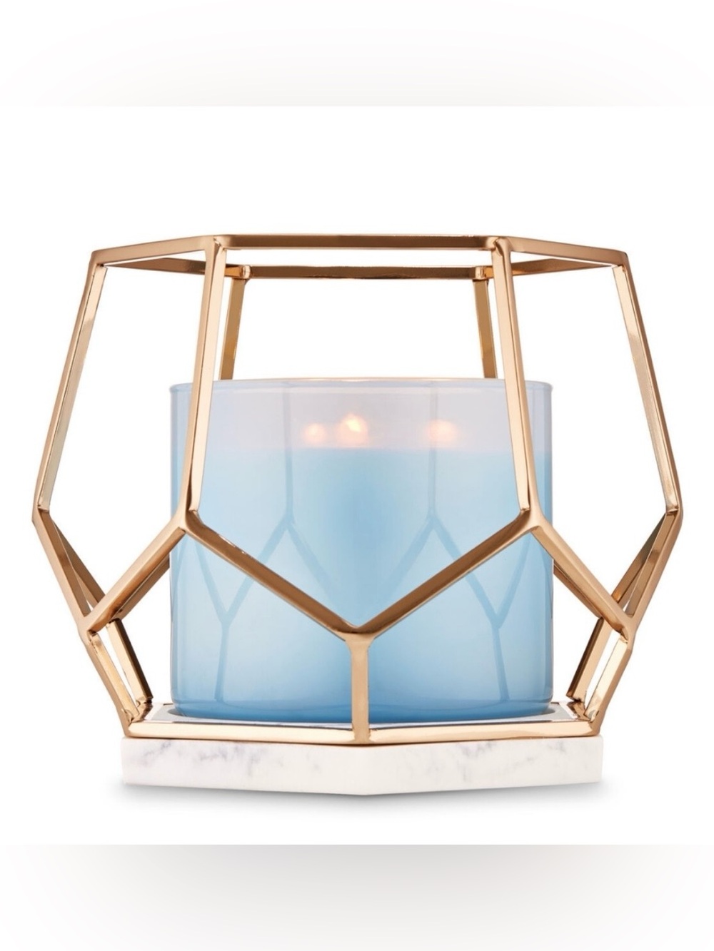 NWT 2 Gold geometric faux white marble base candle Holders